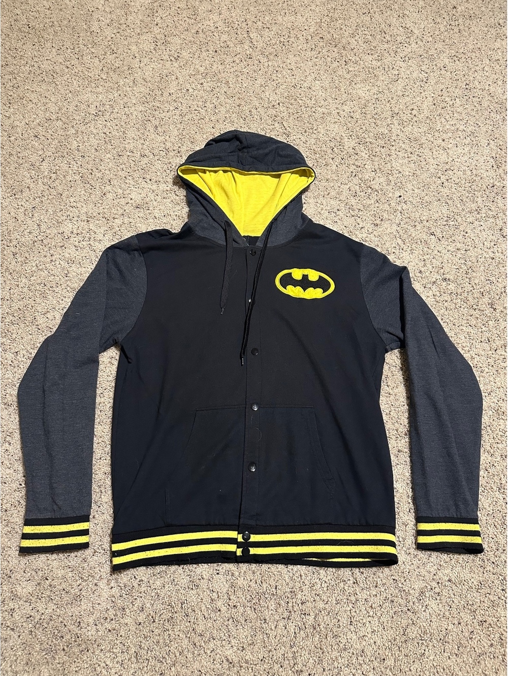 Batman Themed Hoodie Jacket with Yellow and Black Logo